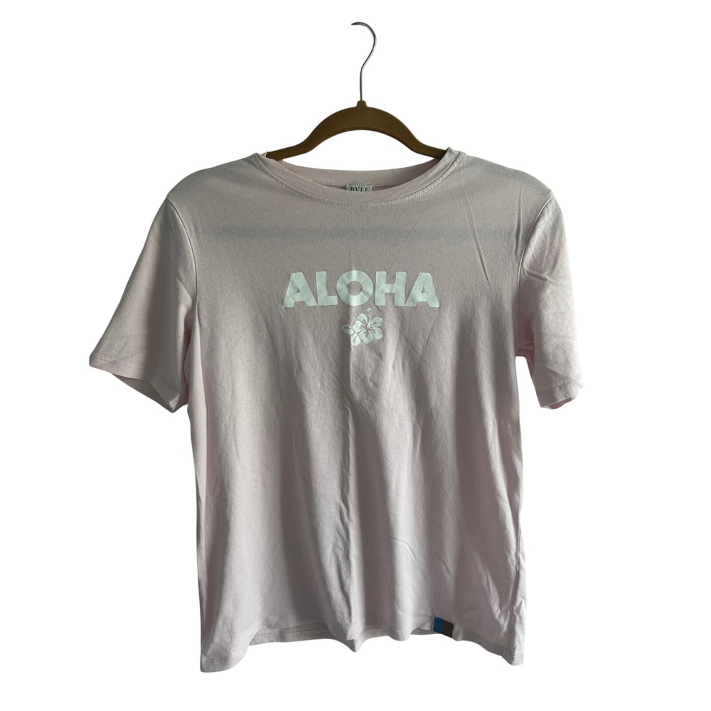 KULE The Modern Aloha Hibiscus Graphic Tee Light Pink Organic Cotton Small Women